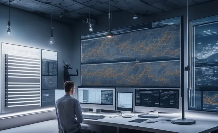 Ein hell erleuchteter, moderner Arbeitsplatz mit einem lächelnden Data Scientist vor mehreren Bildschirmen, die farbenfrohe Diagramme und komplexe Algorithmen in natürlichem Tageslicht zeigen, vermittelt auf warme Weise die Faszination und Vielfalt des maschinellen Lernens.