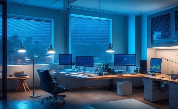 In einem hell erleuchteten, modern eingerichteten Büro sitzt eine fokussierte IT-Fachkraft am Laptop, umgeben von warmen Holztönen und sanftem Tageslicht, während auf dem Bildschirm schematische Darstellungen von digitalen Sicherheitszertifikaten und Netzwerkverbindungen zu erkennen sind, die den Wandel der Websicherheit symbolisieren.