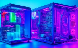 In einem hell erleuchteten, modernen Rechenzentrum strahlt ein Ingenieur lächelnd vor glänzenden, hochpräzisen Liquid-Cooling-Komponenten, während warmer Tageslichteinfall sanft die technische Innovation und nachhaltige Zukunft der Flüssigkeitskühlung betont.