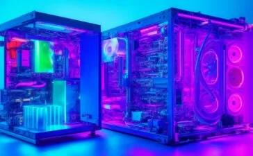In einem hell erleuchteten, modernen Rechenzentrum strahlt ein Ingenieur lächelnd vor glänzenden, hochpräzisen Liquid-Cooling-Komponenten, während warmer Tageslichteinfall sanft die technische Innovation und nachhaltige Zukunft der Flüssigkeitskühlung betont.
