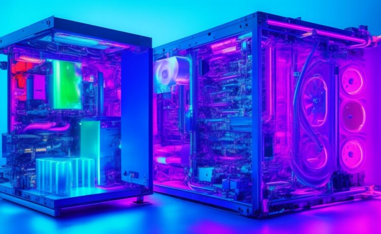 In einem hell erleuchteten, modernen Rechenzentrum strahlt ein Ingenieur lächelnd vor glänzenden, hochpräzisen Liquid-Cooling-Komponenten, während warmer Tageslichteinfall sanft die technische Innovation und nachhaltige Zukunft der Flüssigkeitskühlung betont.