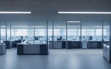 Ein hell erleuchtetes, modernes Entwicklerbüro mit warmem Tageslicht, in dem konzentrierte Programmierende um einen großen Bildschirm versammelt sind, auf dem klar strukturierte Code-Dictionaries zu sehen sind – eine Atmosphäre voller Fokus, Zusammenarbeit und technischer Innovation.