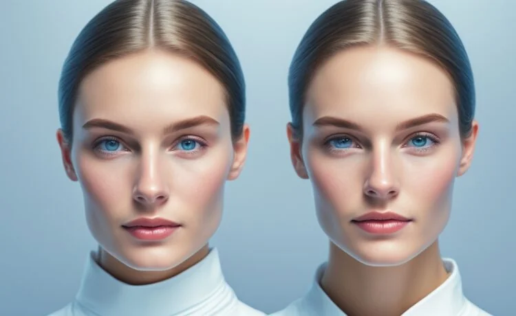 Ein heller, natürlicher Moment zeigt eine nachdenklich lächelnde Person mittleren Alters in modernem, dezentem Umfeld, während sanftes Tageslicht ihr Gesicht und eine futuristisch wirkende, minimalistische Gehirnimplantat-Sonde am Kopf warm beleuchtet, was Hoffnung und den menschlichen Fortschritt in der symbiotischen Verbindung von Geist und Technologie symbolisiert.