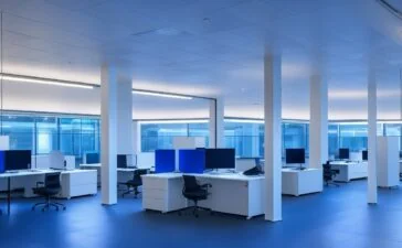 Ein strahlend hell erleuchtetes modernes Büro mit aufmerksamen, freundlichen Fachleuten unterschiedlicher Herkunft, die bei natürlichem Tageslicht konzentriert und zugleich offen im Dialog über innovative KI-Technologien diskutieren – eine cineastische, realistische Szene voller Wärme und positiver Dynamik.