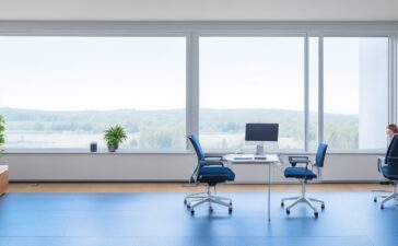 In einem modernen, lichtdurchfluteten Büro sitzen diverse Fachleute entspannt um einen großen Bildschirm, der komplexe Daten und Grafiken zeigt, während warme Sonnenstrahlen durch bodentiefe Fenster fallen und eine Atmosphäre von zukunftsweisender Innovation, vertrauensvoller Zusammenarbeit und verantwortungsbewusstem Fortschritt schaffen.