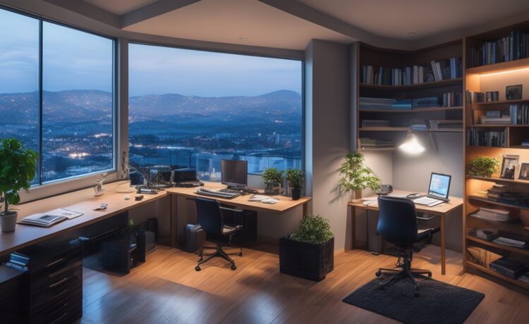 Ein hell erleuchtetes, modernes Arbeitszimmer mit Ray Kurzweil-artigem Forscher, der nachdenklich vor einem großen Fenster sitzt, während sanftes Tageslicht warme Akzente auf Technikgeräte und Bücher über künstliche Intelligenz wirft – eine einladende Szene voller Hoffnung und kritischer Reflexion über die Zukunft der Superintelligenz.