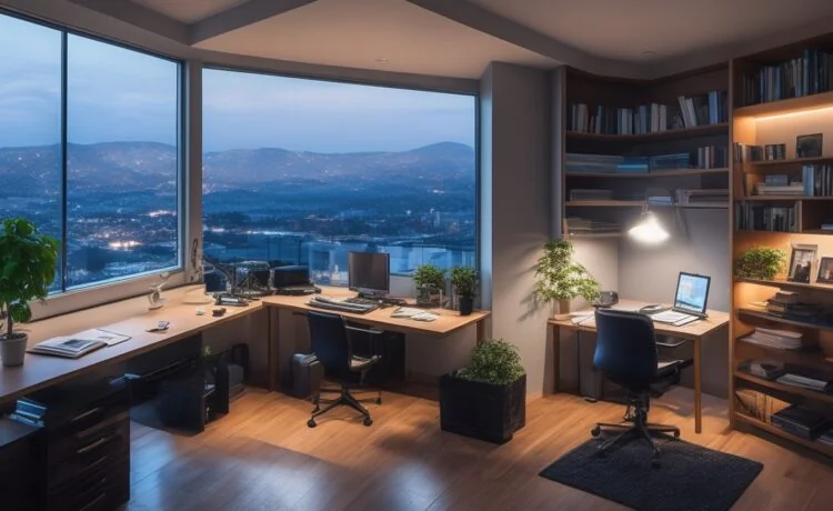 Ein hell erleuchtetes, modernes Arbeitszimmer mit Ray Kurzweil-artigem Forscher, der nachdenklich vor einem großen Fenster sitzt, während sanftes Tageslicht warme Akzente auf Technikgeräte und Bücher über künstliche Intelligenz wirft – eine einladende Szene voller Hoffnung und kritischer Reflexion über die Zukunft der Superintelligenz.