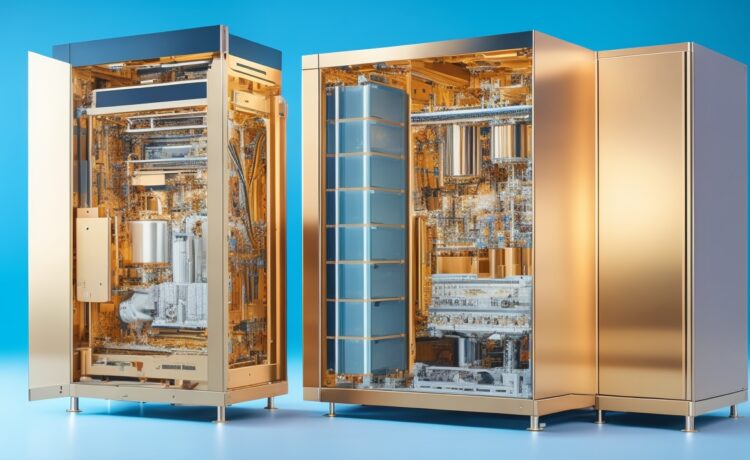 Ein sonnendurchfluteter, moderner Serverraum mit glänzenden, flüssigkeitsgekühlten Hightech-Chips, deren Metalloberflächen und Kühlkreisläufe in warmem, natürlichem Licht sanft reflektieren und so die zukunftsweisende Innovation von Amazons KI-Infrastruktur in einer klaren, freundlichen Atmosphäre visualisieren.