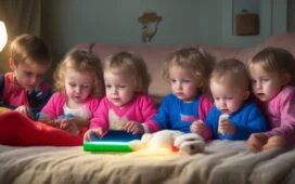 Ein helles, einladendes Redaktionsfoto von fröhlichen Eltern und Kindern, die entspannt gemeinsam an einem sonnendurchfluteten Küchentisch sitzen und auf ein Tablet schauen, umgeben von warmem Tageslicht und einer freundlichen, vertrauensvollen Atmosphäre, die digitale Sicherheit und familiären Zusammenhalt harmonisch verbindet.