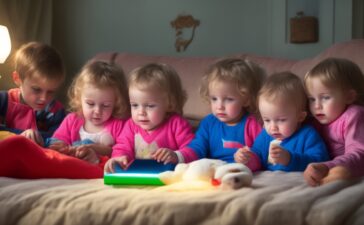 Ein helles, einladendes Redaktionsfoto von fröhlichen Eltern und Kindern, die entspannt gemeinsam an einem sonnendurchfluteten Küchentisch sitzen und auf ein Tablet schauen, umgeben von warmem Tageslicht und einer freundlichen, vertrauensvollen Atmosphäre, die digitale Sicherheit und familiären Zusammenhalt harmonisch verbindet.