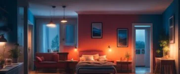 Ein hell erleuchtetes, freundliches Wohnzimmer mit einer aufmerksamen jungen Frau, die entspannt ihr Smartphone prüft, während warme Sonnenstrahlen sanft den Raum durchfluten und so eine Atmosphäre von Sicherheit und digitaler Wachsamkeit schaffen.