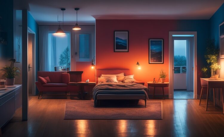 Ein hell erleuchtetes, freundliches Wohnzimmer mit einer aufmerksamen jungen Frau, die entspannt ihr Smartphone prüft, während warme Sonnenstrahlen sanft den Raum durchfluten und so eine Atmosphäre von Sicherheit und digitaler Wachsamkeit schaffen.