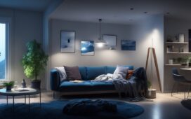 Ein lichtdurchflutetes, modern eingerichtetes Wohnzimmer mit einem entspannten Menschen, der vertrauensvoll auf sein Samsung-Smartphone schaut, während warmes Sonnenlicht sanft die Szene durchflutet und die Atmosphäre von Sicherheit und digitaler Verbundenheit ausstrahlt.