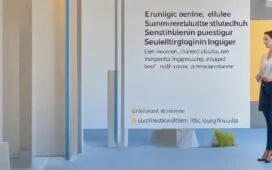 Ein sonnendurchflutetes, modernes Baustellenmotiv zeigt engagierte Ingenieurinnen und Ingenieure in lebendigem Austausch vor einer beeindruckenden Betonwand, deren feine Risse und Sensoren subtil auf innovative Selbstheilungstechnologie und intelligente KI-Überwachung hinweisen, eingebettet in eine natürliche, freundliche Atmosphäre voller Hoffnung und Zukunftsvision.