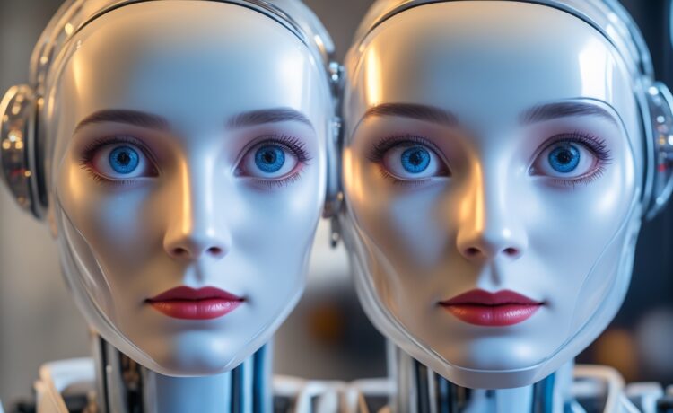 In einem modernen Labor voller natürlichem Tageslicht verschmelzen glänzende, modulare Roboterarme harmonisch miteinander, während Forscher:innen mit offenen, neugierigen Gesichtern die vielversprechende Zukunft autonomer, sich selbst verbessernder Maschinen voller Wärme und Zuversicht beobachten.