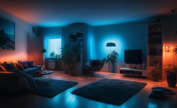 Ein hell erleuchtetes, modernes Wohnzimmer mit einem lächelnden jungen Kreativen vor einem großen Bildschirm, der digitale Serienkonzepte in einer warmen, freundlichen Atmosphäre präsentiert, umgeben von Notizblöcken, einem Mikrofon und Pflanzen – eine harmonische Szenerie, die die lebendige Zukunft von KI-gesteuertem Streaming und innovativer Medienproduktion lebendig einfängt.