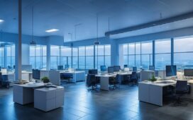 Ein hell erleuchtetes, modernes Büro mit einer entspannten Person, die konzentriert vor mehreren Bildschirmen mit komplexen Codes und Grafiken sitzt, während warmes Tageslicht durch große Fenster fällt und eine Atmosphäre von technologischem Fortschritt und verantwortungsbewusstem Umgang mit KI-Sicherheit schafft.