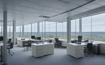 Ein hell erleuchtetes, modernes Büro mit einem konzentrierten Mitarbeiter, der sorgsam auf einem Bildschirm sensible Daten überprüft, während warme Sonnenstrahlen sanft durch das Fenster fallen und eine Atmosphäre von Verantwortung und Vertrauen vermitteln.