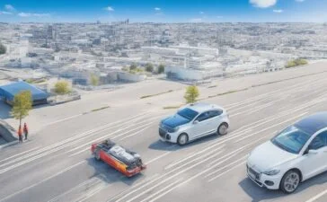 Ein sonnendurchfluteter, moderner Arbeitsplatz mit einem konzentrierten IT-Sicherheitsexperten, der vor mehreren Bildschirmen sitzt, auf denen schematisch vernetzte Autos und digitale Sicherheitssysteme zu sehen sind – die Atmosphäre strahlt technische Präzision, Offenheit und die Dringlichkeit von Schutz in einer vernetzten Welt aus.