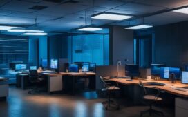 In einem hell erleuchteten, modernen Büro strahlen engagierte IT-Sicherheitsexperten bei natürlichem Tageslicht warm in die Kamera, während sie konzentriert an Laptops und Bildschirmen arbeiten und so lebendig den entschlossenen Kampf gegen digitale Sicherheitslücken und die Verantwortung in der Unternehmenssoftware symbolisieren.