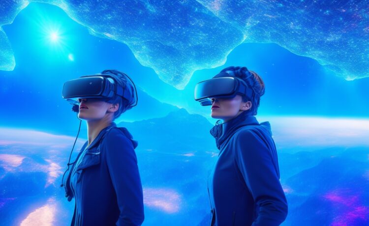 Ein hell erleuchtetes, realistisch eingerichtetes Raumschiff-Innenleben mit warmen Lichtakzenten, das eine konzentrierte Person in futuristischer VR-Brille zeigt, die gespannt in ein Hologramm eintaucht – eine spannende Mischung aus technologischer Innovation und menschlicher Emotion in einem freundlichen, atmosphärischen Setting.
