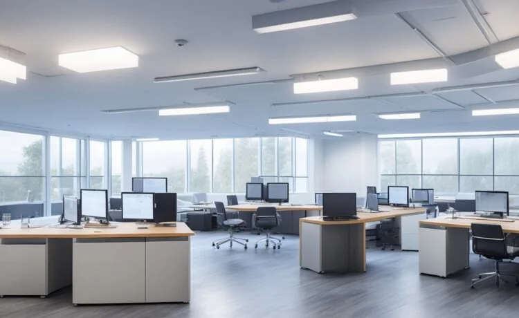 Ein lichtdurchflutetes, modernes Büro mit entspannten Mitarbeitenden unterschiedlicher Herkunft beim inspirierenden Austausch über digitale Technologien, umgeben von warmem Tageslicht und klaren, realistischen Details, die eine zukunftsorientierte, europäische Vision von digitaler Unabhängigkeit und Gemeinschaft ausstrahlen.