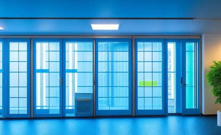 Ein strahlend hell erleuchteter Serverraum mit modernen Rechenzentren, in dem Techniker konzentriert und freundlich zusammenarbeiten, während warmes Tageslicht durch große Fenster fällt und die hochmoderne Infrastruktur in lebendigen, realistischen Details zeigt.