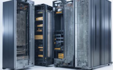 Ein strahlend helles, natürlich beleuchtetes Foto eines modernen Serverraums mit eleganten, dicht bestückten Supermicro 4-Sockel-X12-Systemen in mattem Schwarz, deren technische Details und Lüfter sanft im Fokus stehen, während warme Sonnenstrahlen durch große Fenster fallen und eine einladende Atmosphäre von Innovation, High-Tech-Power und effizienter Zukunftsgestaltung schaffen.