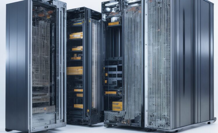 Ein strahlend helles, natürlich beleuchtetes Foto eines modernen Serverraums mit eleganten, dicht bestückten Supermicro 4-Sockel-X12-Systemen in mattem Schwarz, deren technische Details und Lüfter sanft im Fokus stehen, während warme Sonnenstrahlen durch große Fenster fallen und eine einladende Atmosphäre von Innovation, High-Tech-Power und effizienter Zukunftsgestaltung schaffen.