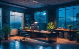 Ein dynamisches, hell erleuchtetes Büro mit kreativen Designern, die konzentriert an Laptops und großen Bildschirmen mit Figma arbeiten, während warmes Tageslicht durch große Fenster strömt und eine motivierende Atmosphäre moderner Zusammenarbeit und innovativer Tech-Investitionen schafft.