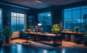 Ein dynamisches, hell erleuchtetes Büro mit kreativen Designern, die konzentriert an Laptops und großen Bildschirmen mit Figma arbeiten, während warmes Tageslicht durch große Fenster strömt und eine motivierende Atmosphäre moderner Zusammenarbeit und innovativer Tech-Investitionen schafft.