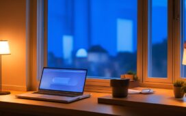 Ein warm erleuchteter, realistischer Büroarbeitsplatz bei Tag mit konzentrierten Entwicklerinnen und Entwicklern, die lachend und lebhaft an Laptops und Notizen arbeiten, während Sonnenlicht durch große Fenster strömt und eine freundliche, kreative Atmosphäre voller Teamgeist und geistiger Energie vermittelt.