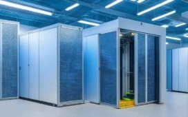 Ein heller, klarer Aufnahme eines modernen Edge-Datacenters mit warmem Tageslicht, das durch große Fenster fällt und die innovative Servertechnik in einer offenen, freundlichen Arbeitsumgebung in Szene setzt, während technikaffine Personen konzentriert und entspannt an vernetzten Geräten arbeiten und so den zukunftsweisenden Fortschritt in der digitalen Infrastruktur lebendig widerspiegeln.