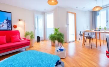 Eine sonnendurchflutete Wohnzimmerszene mit einer sympathisch lächelnden älteren Frau, die aufmerksam ihr Smartphone in der Hand hält, während im Hintergrund ein warmes, einladendes Ambiente für Vertrauen und Wachsamkeit sorgt.