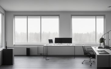 Ein sonnendurchflutetes, modernes Entwicklerbüro mit einem entspannten Programmierer, der konzentriert auf seinen Laptop blickt, während warme Tageslichtstrahlen durch große Fenster auf minimalistisch gestaltete Arbeitsflächen und bunte Code-Snippets auf dem Bildschirm fallen – eine lebendige Szene, die Fortschritt, Klarheit und die Leidenschaft für innovative TypeScript-Entwicklung ausstrahlt.