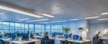 Ein hell erleuchtetes, modernes Büro mit freundlichen IT-Profis, die konzentriert an Laptops arbeiten, umgeben von natürlichem Tageslicht und warmen Holzakzenten, das harmonisch technische Innovation und kollaborative Teamarbeit beim Umgang mit Webserver-Technologien wie NGINX und ACME symbolisiert.