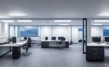 Ein hell erleuchtetes, modernes Büro mit einem fokussierten UX-Designer, der vor einem großen Bildschirm intuitiv strukturierte Benutzeroberflächen betrachtet, umgeben von warmem Tageslicht und lebendiger, einladender Atmosphäre, die Kreativität und positive Interaktion vermittelt.