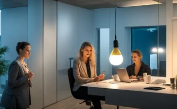 Eine hell erleuchtete, freundliche Wohnzimmer- oder Büro-Szene zeigt eine nachdenkliche Frau mittleren Alters am Mobiltelefon, deren Gesicht von warmem Tageslicht sanft umspielt wird, während sie vorsichtig und aufmerksam zuhört – ein einfühlsames Bild, das die unterschwellige Gefahr hinter scheinbar harmlosen Telefonaten subtil reflektiert.