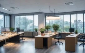 Ein warm beleuchtetes, modernes Büro mit motivierten Kreativen, die konzentriert an Bildschirmen arbeiten, während durch große Fenster sanftes Tageslicht einfällt und die innovative Atmosphäre der Snippet-Methode in der KI-Bildgenerierung einladend widerspiegelt.