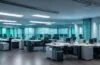 Ein hell erleuchtetes, modernes Büro mit großen Fenstern, in dem entspannte Fachleute in lebhaftem Austausch vor mehreren Bildschirmen mit komplexen Daten und KI-Algorithmen stehen, während warmes Tageslicht die Szene durchflutet und eine Atmosphäre von Zukunftsvision und vertrauensvoller Zusammenarbeit schafft.