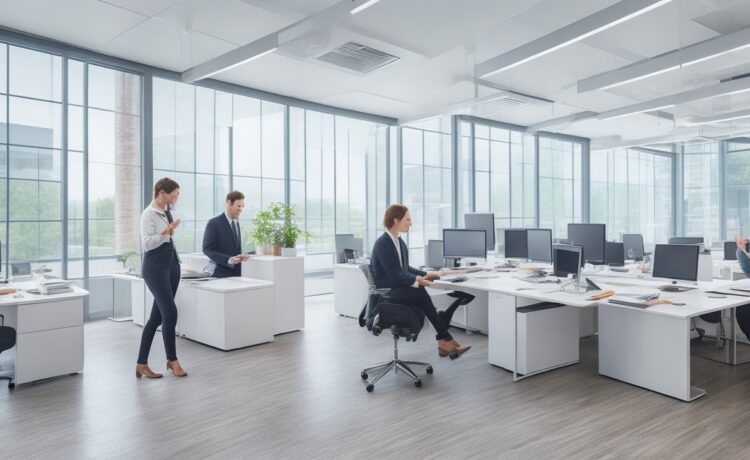 Strahlendes, modernes Büro mit freundlicher Atmosphäre, in dem ein diverses Team konzentriert an Laptops und Tablets zusammenarbeitet, um transparente KI-Datenstrategien zu entwickeln und so die Zukunft der globalen Künstlichen Intelligenz im warmen Tageslicht zu gestalten.