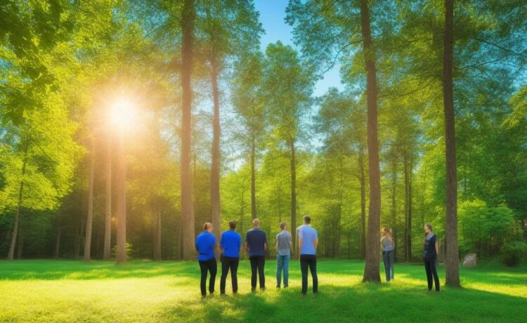 Eine helle, natürlich beleuchtete Forschungsumgebung, in der ein interdisziplinäres Team aus Wissenschaftlern konzentriert an modernster KI-gesteuerter Materialentwicklung für hitzebeständige Werkstoffe arbeitet, um die Zukunft sicherer und nachhaltiger Fusionsenergie zu gestalten, dabei strahlt das Bild eine einladende Wärme und optimistische Zuversicht aus.