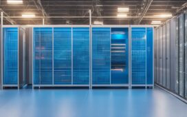 Ein hell erleuchteter, moderner Rechenzentrumsraum mit sanftem Tageslicht, in dem technikaffine Fachleute vertraut und konzentriert an eleganten Serverracks arbeiten, während warme Farbtöne und natürliche Materialien eine einladende Atmosphäre nachhaltiger Innovation und digitaler Zukunft schaffen.
