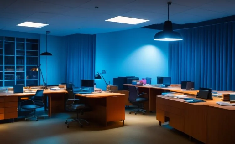 In einem modernen, hell erleuchteten Büro mit großen Fenstern arbeiten vielfältige Teams konzentriert zusammen, während natürliche Sonnenstrahlen warm auf Laptops und Notizbücher fallen, ein Gefühl von Aufbruch und positiver Zukunftsstimmung ausstrahlend, das den inspirierenden Austausch über KI-Agenten und innovative Arbeitsmodelle lebendig einfängt.