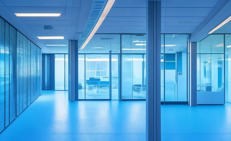 In einem hell erleuchteten, modernen Kontrollraum arbeiten zwei fokussierte IT-Spezialisten an mehreren Bildschirmen mit komplexen Sicherheitsgrafiken, während warme Sonnenstrahlen durch große Fenster fallen und eine Atmosphäre von Vertraulichkeit, Teamgeist und digitaler Entschlossenheit schaffen.