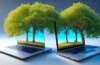 Eine helle, warme Büroszene mit zwei fokussierten Technologie-Experten, die bei natürlichem Tageslicht über einen modernen Laptop und digitale Diagramme diskutieren, spiegelt die angespannte, zugleich hoffnungsvolle Atmosphäre des Wettstreits zwischen führenden KI-Unternehmen wider.