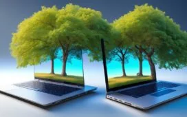 Eine helle, warme Büroszene mit zwei fokussierten Technologie-Experten, die bei natürlichem Tageslicht über einen modernen Laptop und digitale Diagramme diskutieren, spiegelt die angespannte, zugleich hoffnungsvolle Atmosphäre des Wettstreits zwischen führenden KI-Unternehmen wider.