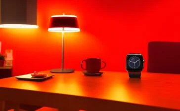 In einem hell erleuchteten, modernen Wohnraum sitzt eine lächelnde Person entspannt am Tisch und betrachtet freundlich die glänzende Apple Watch Series 11 an ihrem Handgelenk, während das warme Tageslicht durch große Fenster sanft die minimalistische Szenerie durchflutet und so die technologische Eleganz und die neue Gesundheitsfunktion der Smartwatch einfühlsam in Szene setzt.