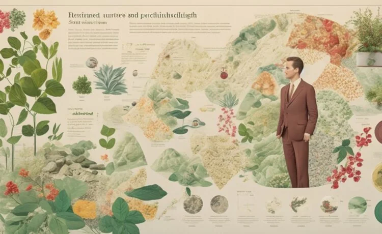 Ein heller, freundlicher Büroarbeitsplatz mit einem konzentrierten jungen Mann vor mehreren Bildschirmen, auf denen Börsendiagramme und Daten zu sehen sind, in warmes Tageslicht getaucht und umgeben von Pflanzen und modernen Accessoires, die eine harmonische Verbindung von Technologie und menschlicher Intuition symbolisieren.