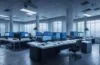 Ein hell erleuchtetes Büro mit modernen Computern und einem konzentrierten Entwickler, der vertrauensvoll mit subtilen Lichtreflexen auf sensible digitale Daten auf einem Bildschirm blickt und dabei eine ruhige, optimistische Atmosphäre von Achtsamkeit und Verantwortung vermittelt.